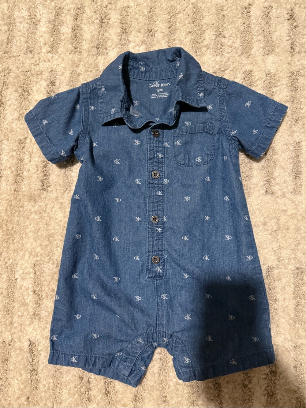 Calvin Klein Navy Denim Logo-Print Baby Romper